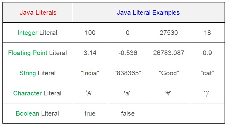 Java Literals , Java Programming Basics